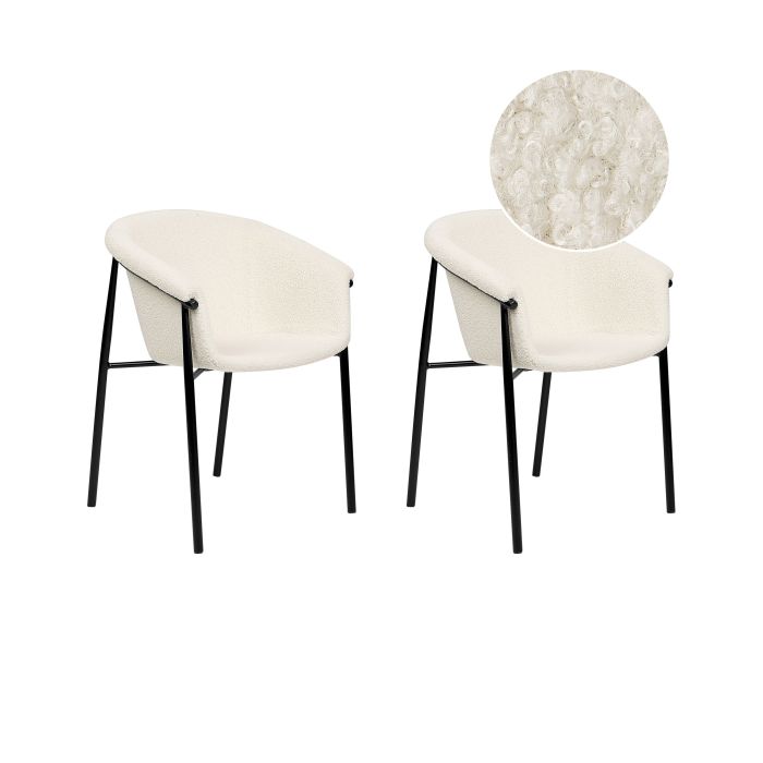 Set of 2 Boucle Dining Chairs Off-White AMES