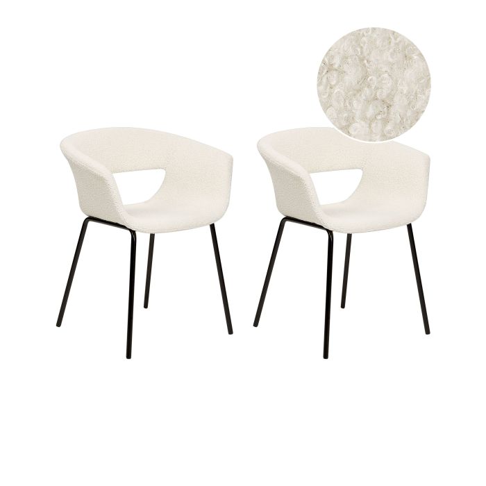 Set of 2 Boucle Dining Chairs Off-White ELMA