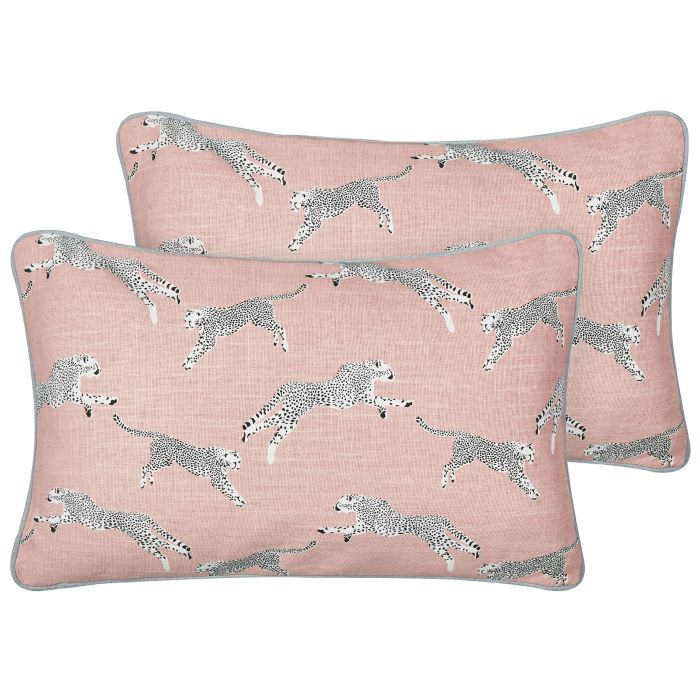 Set of 2 Cotton Cushions Cheetah Motif 30x50cm Pink