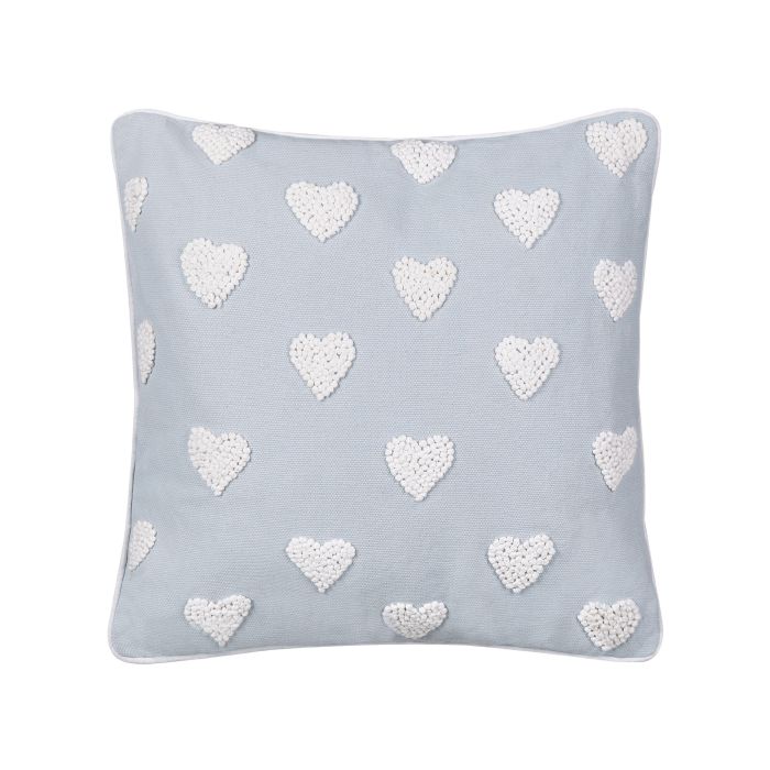Cotton Cushion Embroidered Hearts 45x45cm Grey