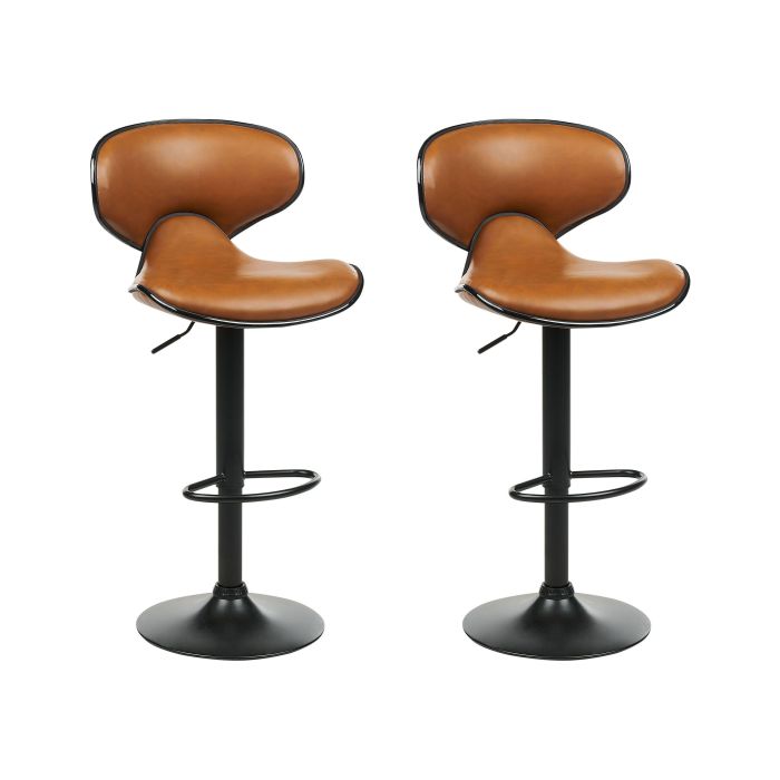 Set of 2 Faux Leather Swivel Bar Stools Golden Brown CONWAY II