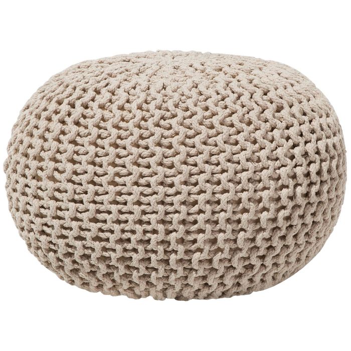 Cotton Knitted Pouffe 50 x 35 cm Beige CONRAD