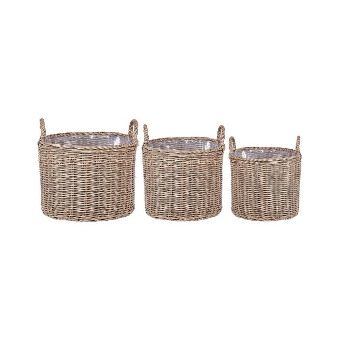 Set of 3 PE Rattan Plant Baskets Brown PENDULA