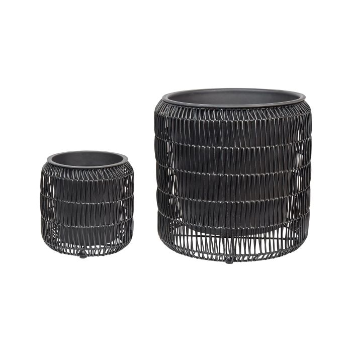 Set of 2 PE Rattan Plant Pots Black BRODIEA