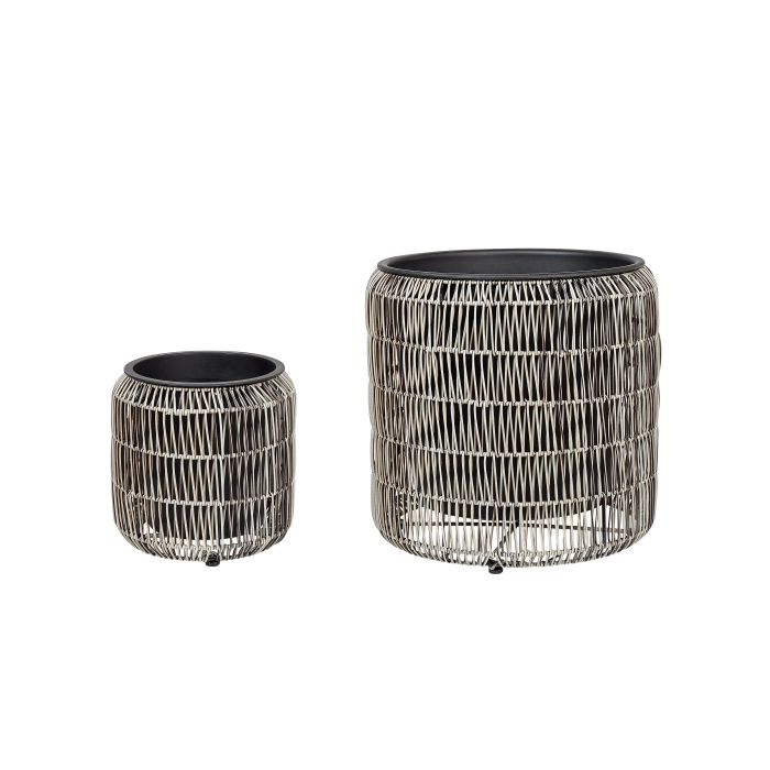 Set of 2 PE Rattan Plant Pots Light Brown BRODIEA