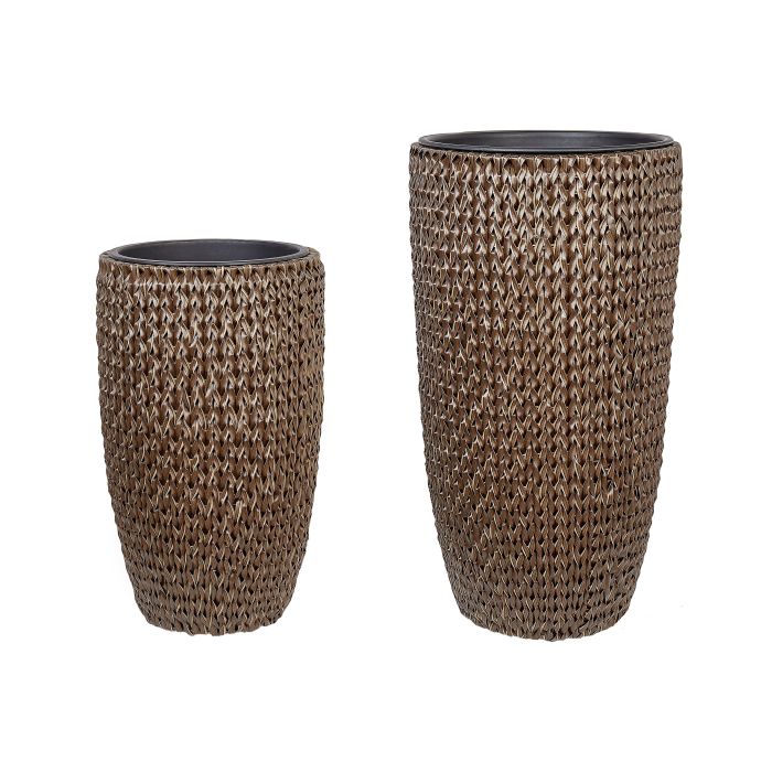 Set of 2 PE Rattan Plant Pots Brown CEDRUS