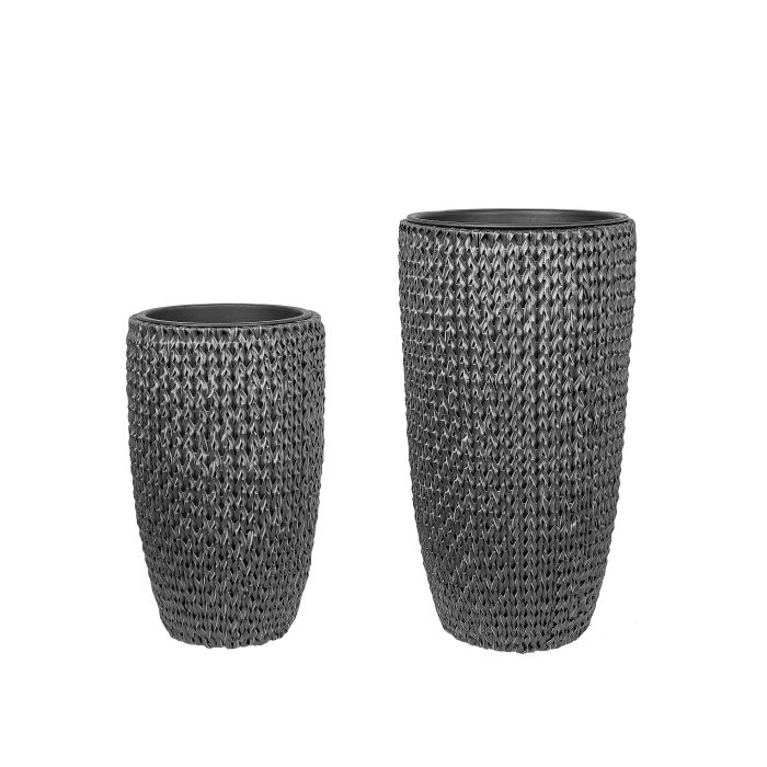 Set of 2 PE Rattan Plant Pots Black CEDRUS