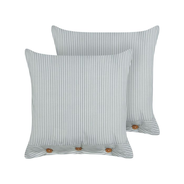 Set of 2 Cushions Striped 45x45cm Green and White