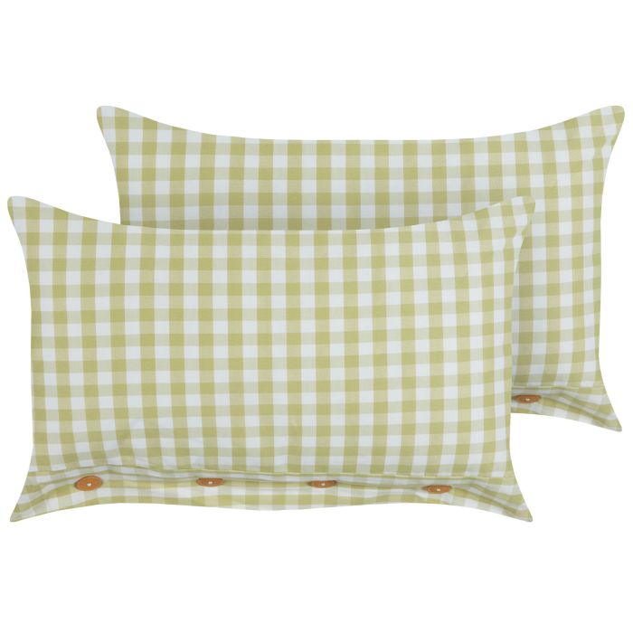 Set of 2 Cushions Chequered Pattern 40x60cm Olive Green and White