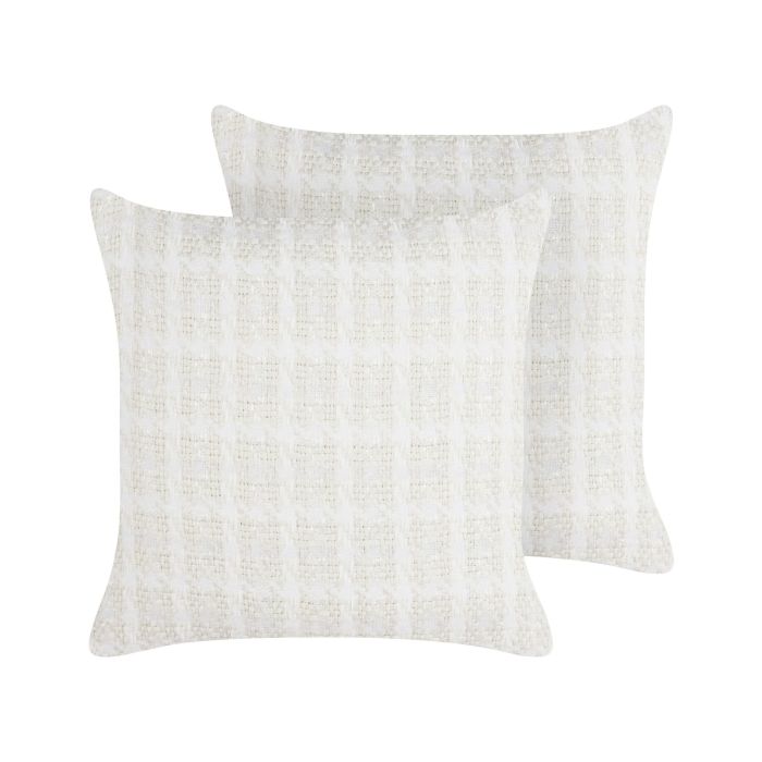 Set of 2 Cushions Checked 45x45cm Beige