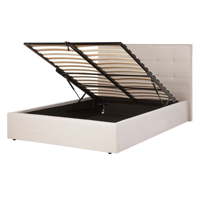 Fabric EU Double Size Ottoman Bed Beige LORIENT