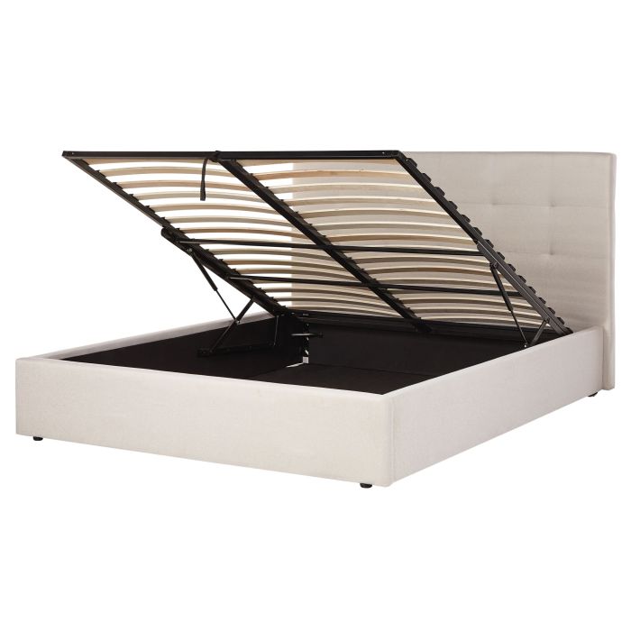 Fabric EU King Size Ottoman Bed Beige LORIENT