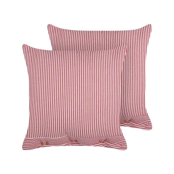 Set of 2 Cotton Cushions Striped 45x45cm Red and White