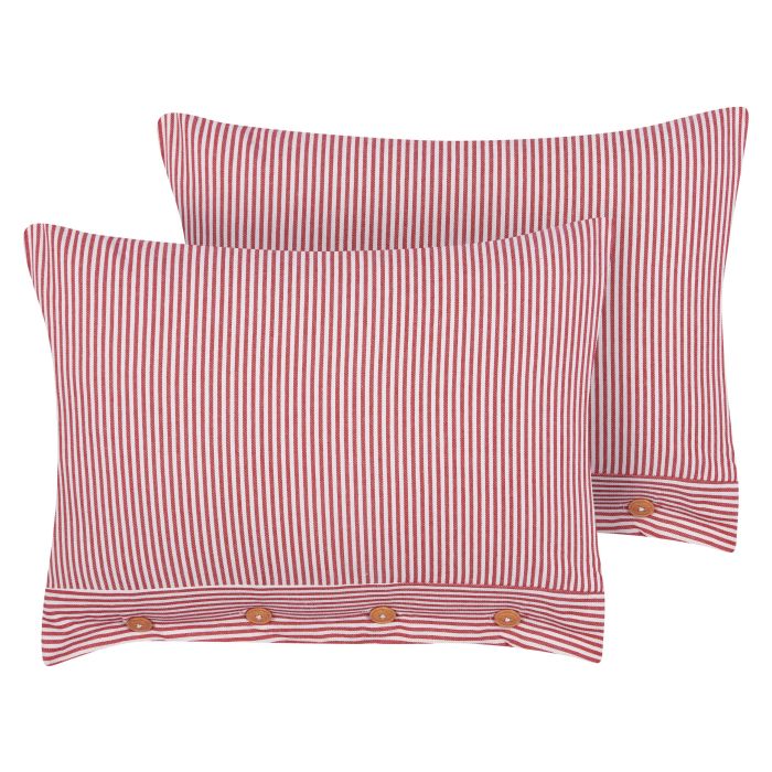 Set of 2 Cotton Cushions Striped 40x60cm Red and White