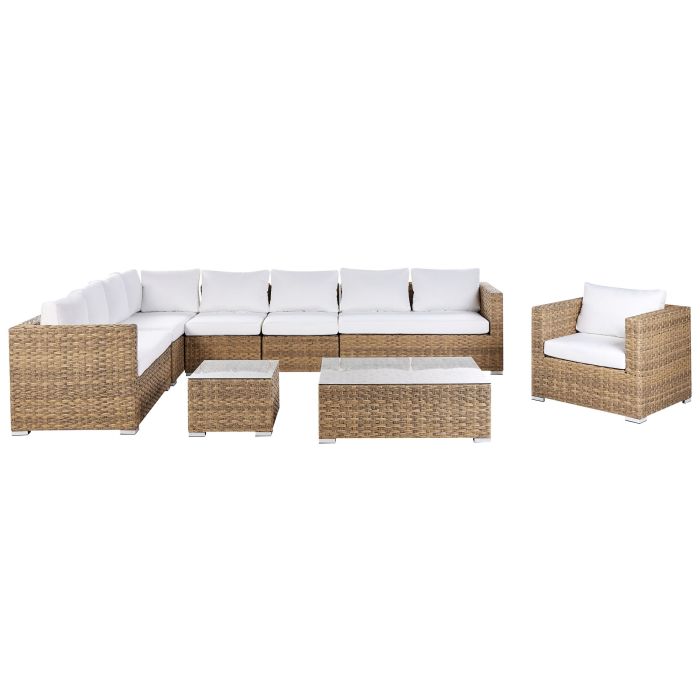 8 Seater PE Rattan Modular Garden Lounge Set Light Brown XXL