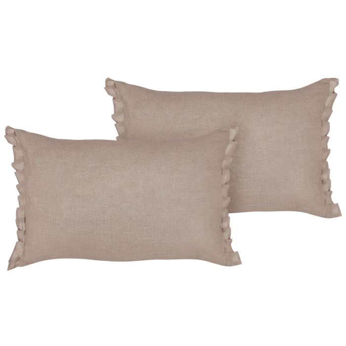 Set of 2 Linen Cushions 30x45cm Light Brown