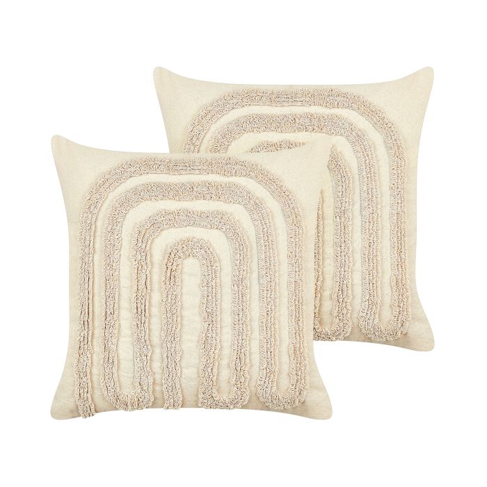 Set of 2 Cotton Tufted Cushions 45x45cm Beige