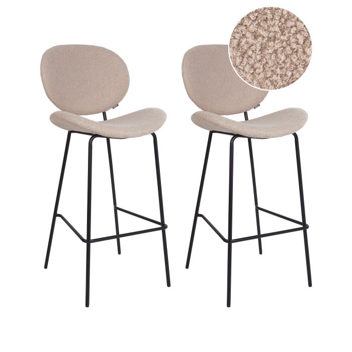 Set of 2 Boucle Bar Chairs Light Beige LUANA