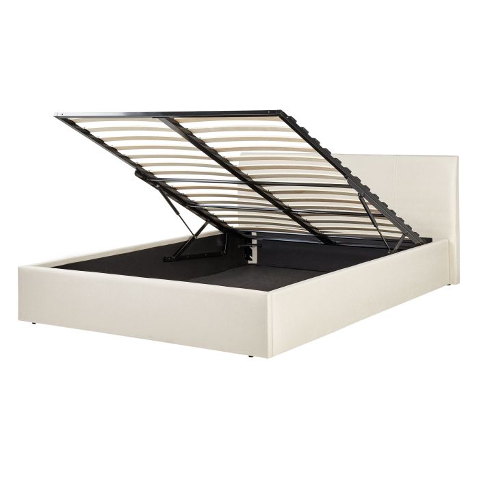 Fabric EU Double Size Ottoman Bed Beige ORBEY