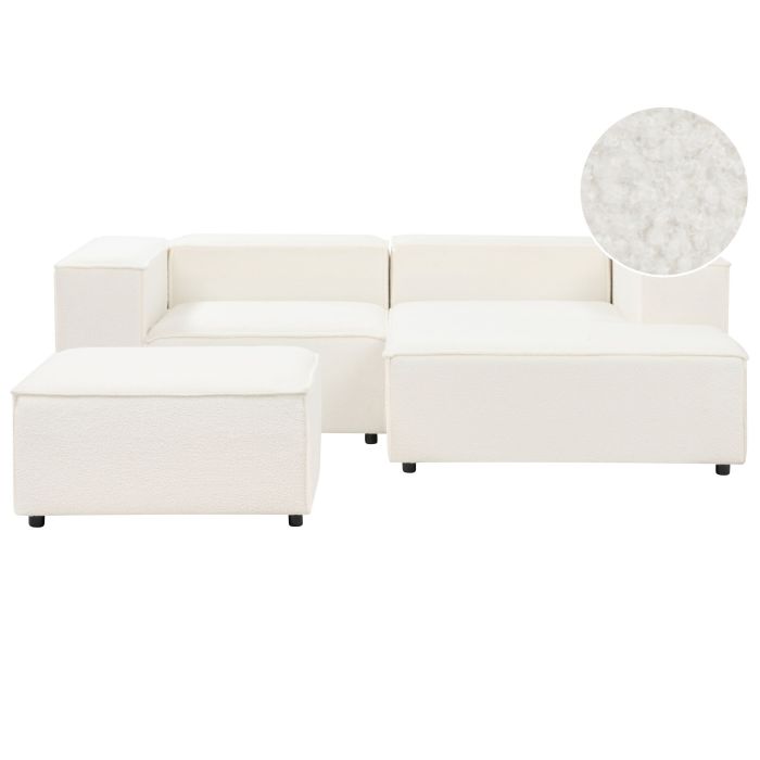 Left Hand 2 Seater Modular Boucle Corner Sofa with Ottoman White APRICA