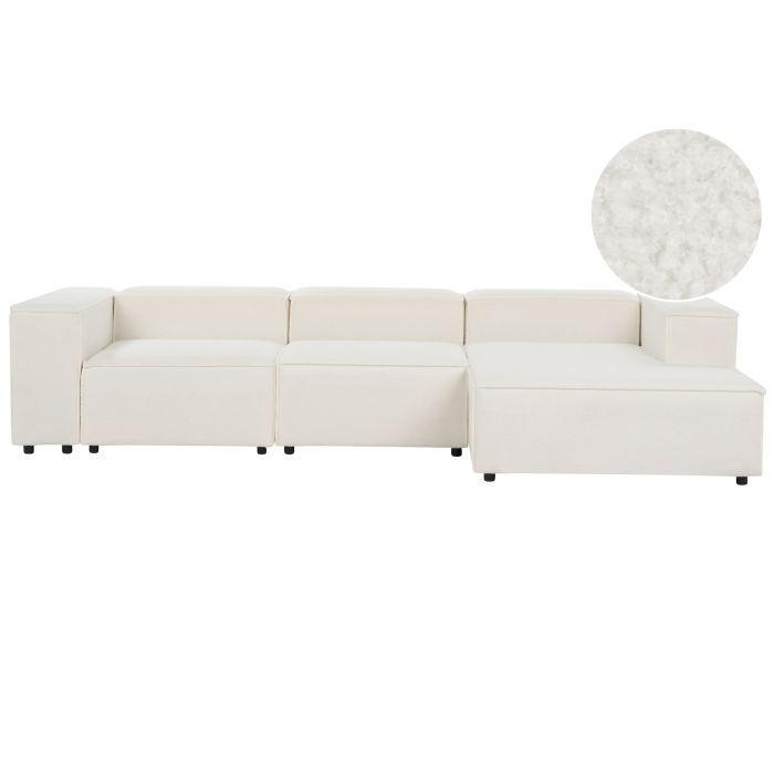 Left Hand 3 Seater Modular Boucle Corner Sofa White APRICA