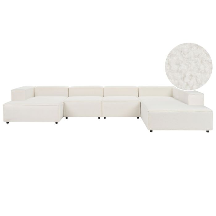 Left Hand 5 Seater Modular Boucle Corner Sofa White APRICA