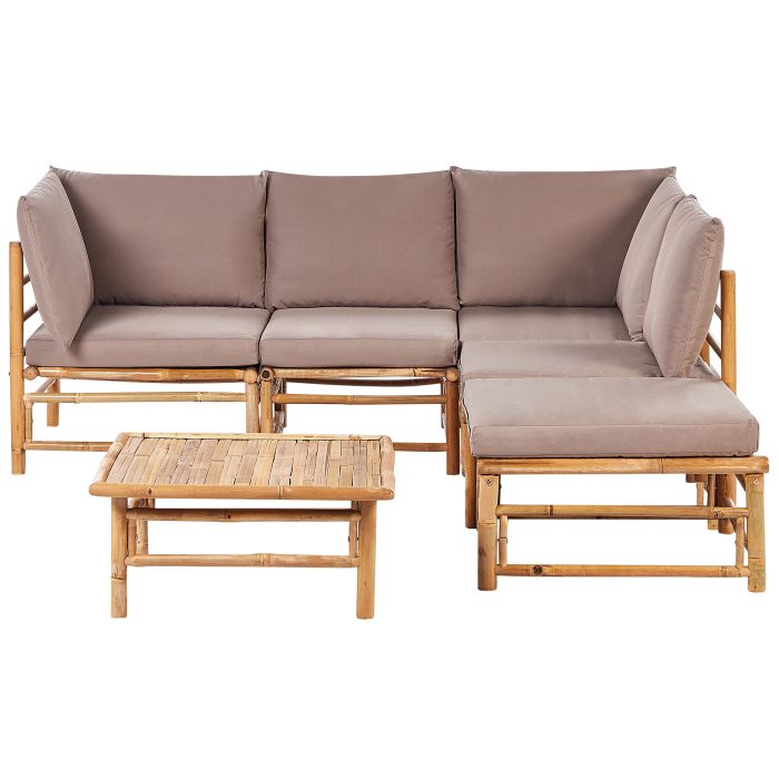 5 Seater Bamboo Garden Corner Sofa Set Taupe CERRETO
