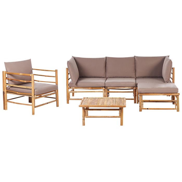 5 Seater Bamboo Garden Corner Sofa Set with Armchair Taupe CERRETO