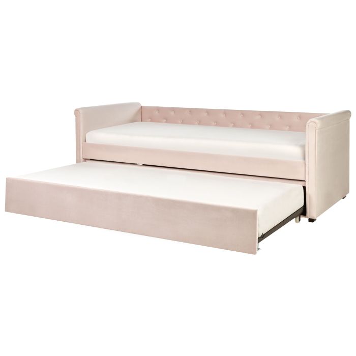 Velvet EU Single Trundle Bed Pastel Pink LIBOURNE