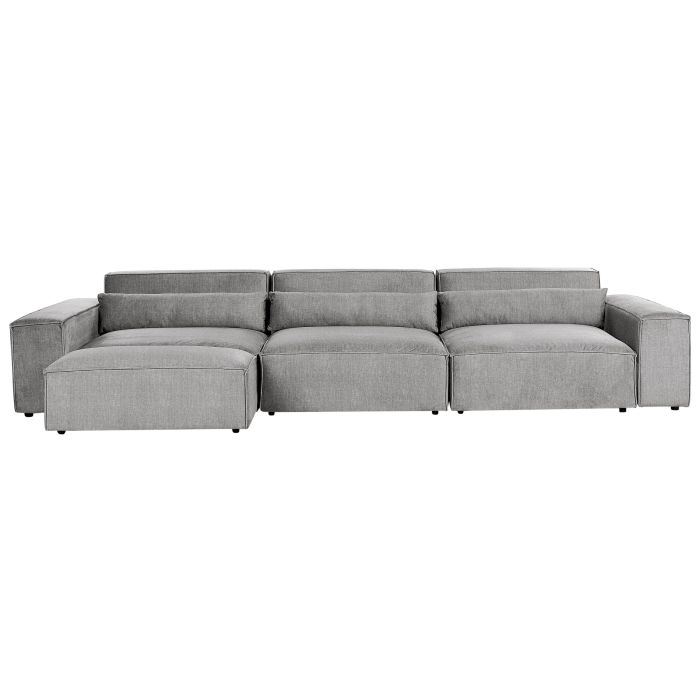3 Seater Modular Fabric Sofa with Ottoman Grey HELLNAR