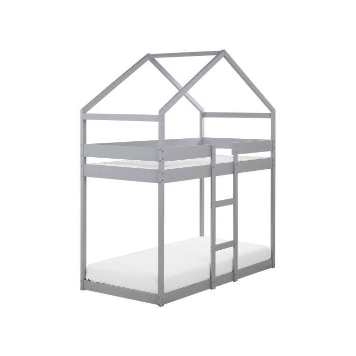 Wooden Kids House Bunk Bed EU Single Size Grey LABATUT