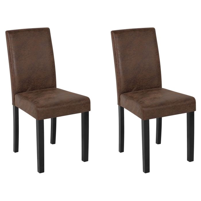 Set of 2 Faux Leather Dining Chairs Brown BROADWAY