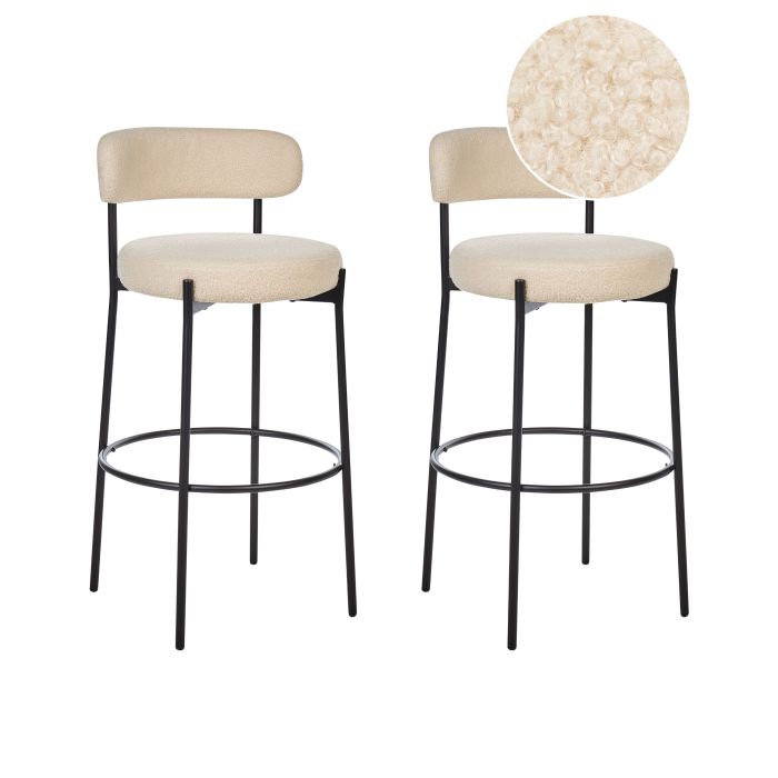 Set of 2 Boucle Bar Chairs Light Beige ALLISON
