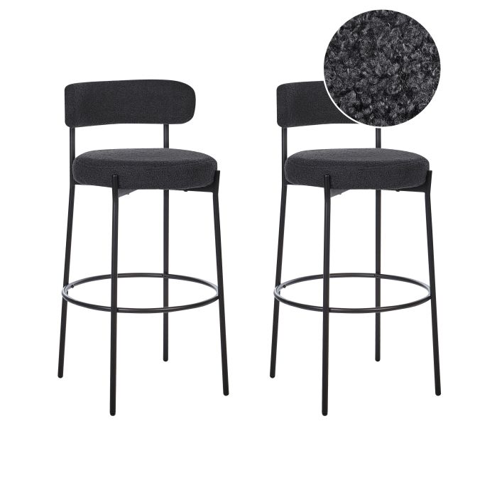 Set of 2 Boucle Bar Chairs Black ALLISON