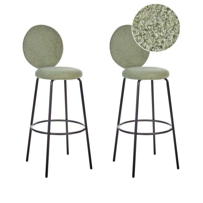 Set of 2 Boucle Bar Chairs Light Green EMERY