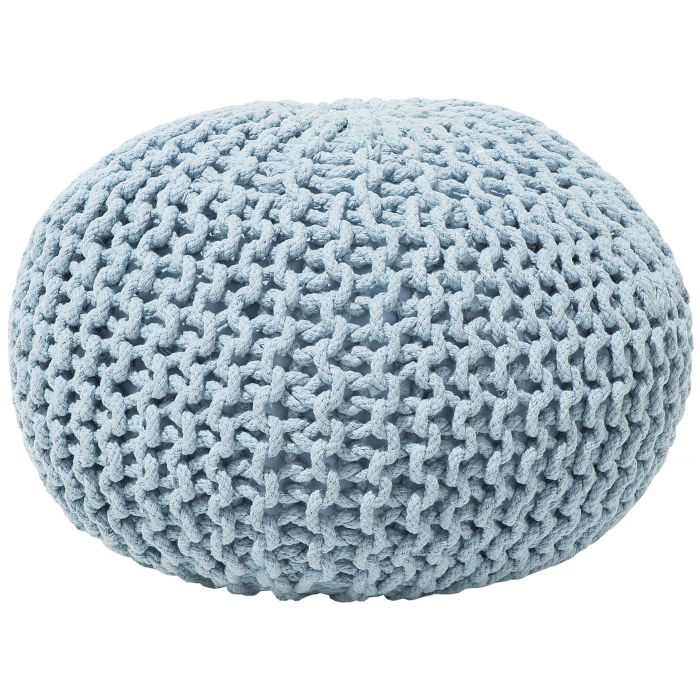 Cotton Knitted Pouffe 50 x 35 cm Light Blue CONRAD
