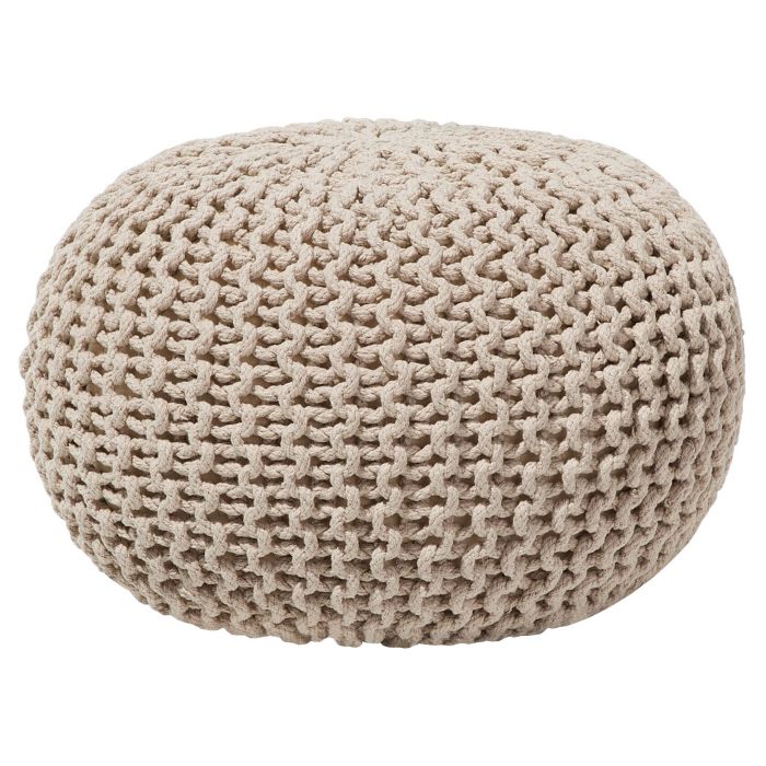 Cotton Knitted Pouffe 40 x 25 cm Beige CONRAD