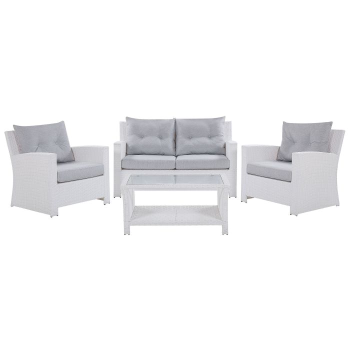 4 Seater PE Rattan Garden Sofa Set White SAN MARINO