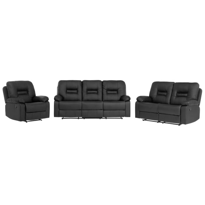 Faux Leather Manual Recliner Living Room Set Black BERGEN
