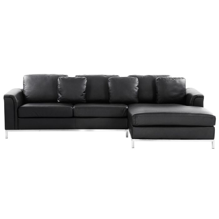 Left Hand Leather Corner Sofa Black OSLO
