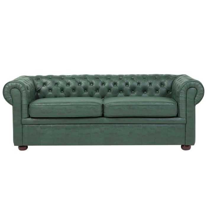 GLENFORD Faux Leather 3 Seater Sofa - Green