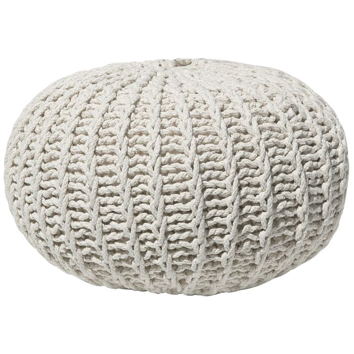 Cotton Knitted Pouffe 50 x 35 cm Beige CONRAD II