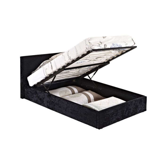 Birlea Berlin Fabric or Crushed Velvet Ottoman Bed- Single 3ft Black Crushed Velvet