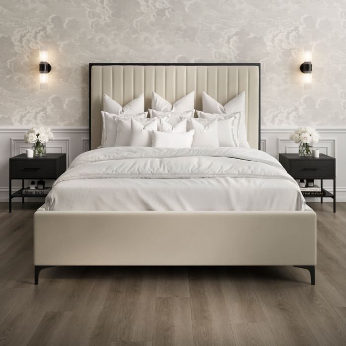 Double Bed - BERK Fabric 4ft6 Bed Cream