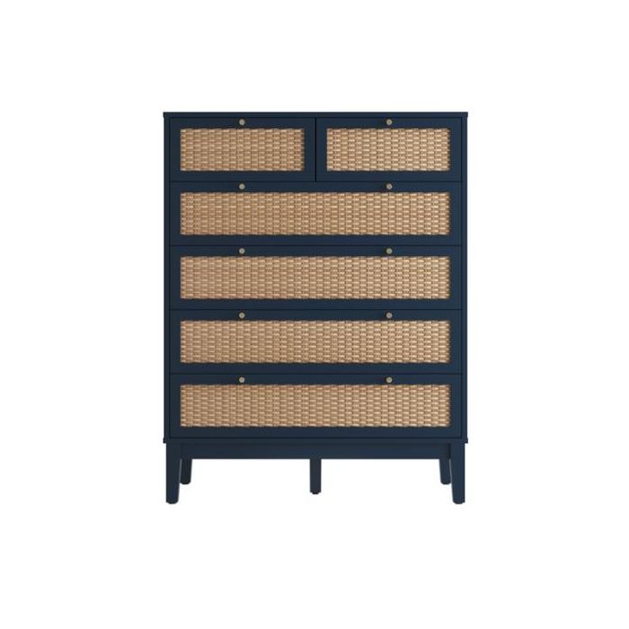 Blue Rattan Chest of Drawers - BATON Medium Chest 6 Drawers