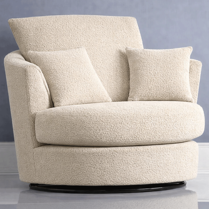 BELVANO Boucle Fabric Swivel Chair - Ivory