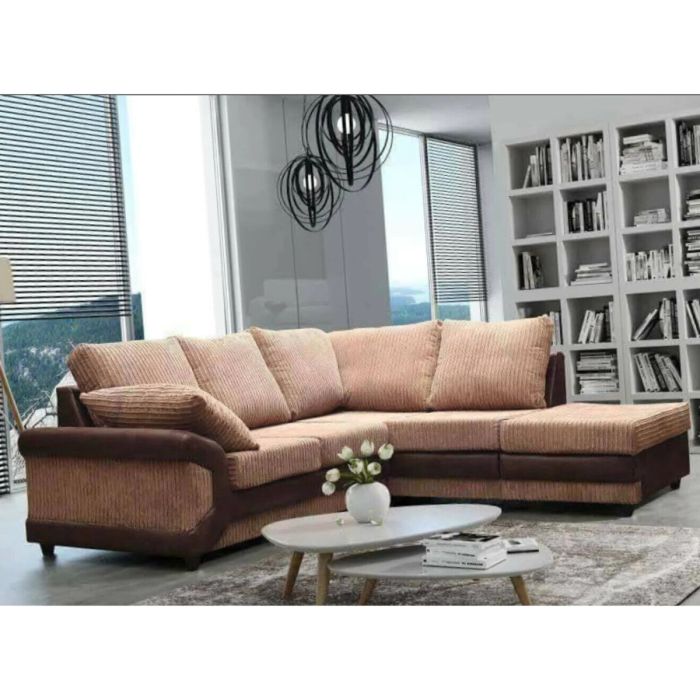 SWANSEA Jumbo Cord 5 Seater L Shaped - Right Hand Facing Corner Sofa - Brown and Beige