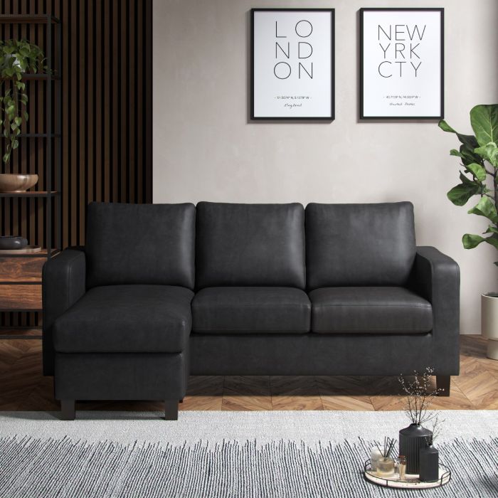 CARVENO PU Leather 4 Seater Corner Sofa - L Shaped - Reversible Facing - Black