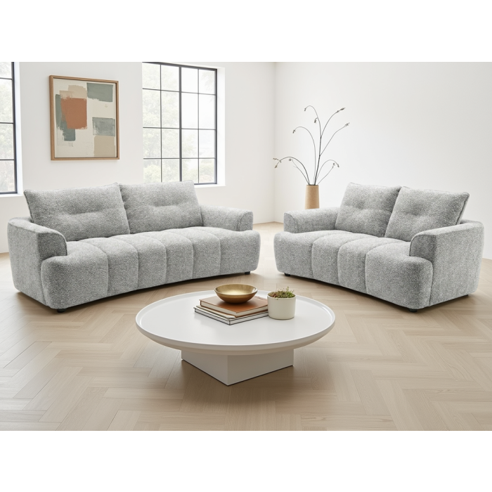 CALVORA Fabric 3 and 2 Seater Sofa Set - Grey