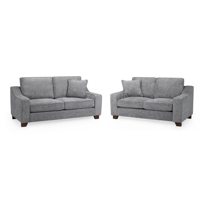 Sofa Set - KAMILA Plush Fabric 3 Seater and 2 Seater Sofa Set Slate 196cm